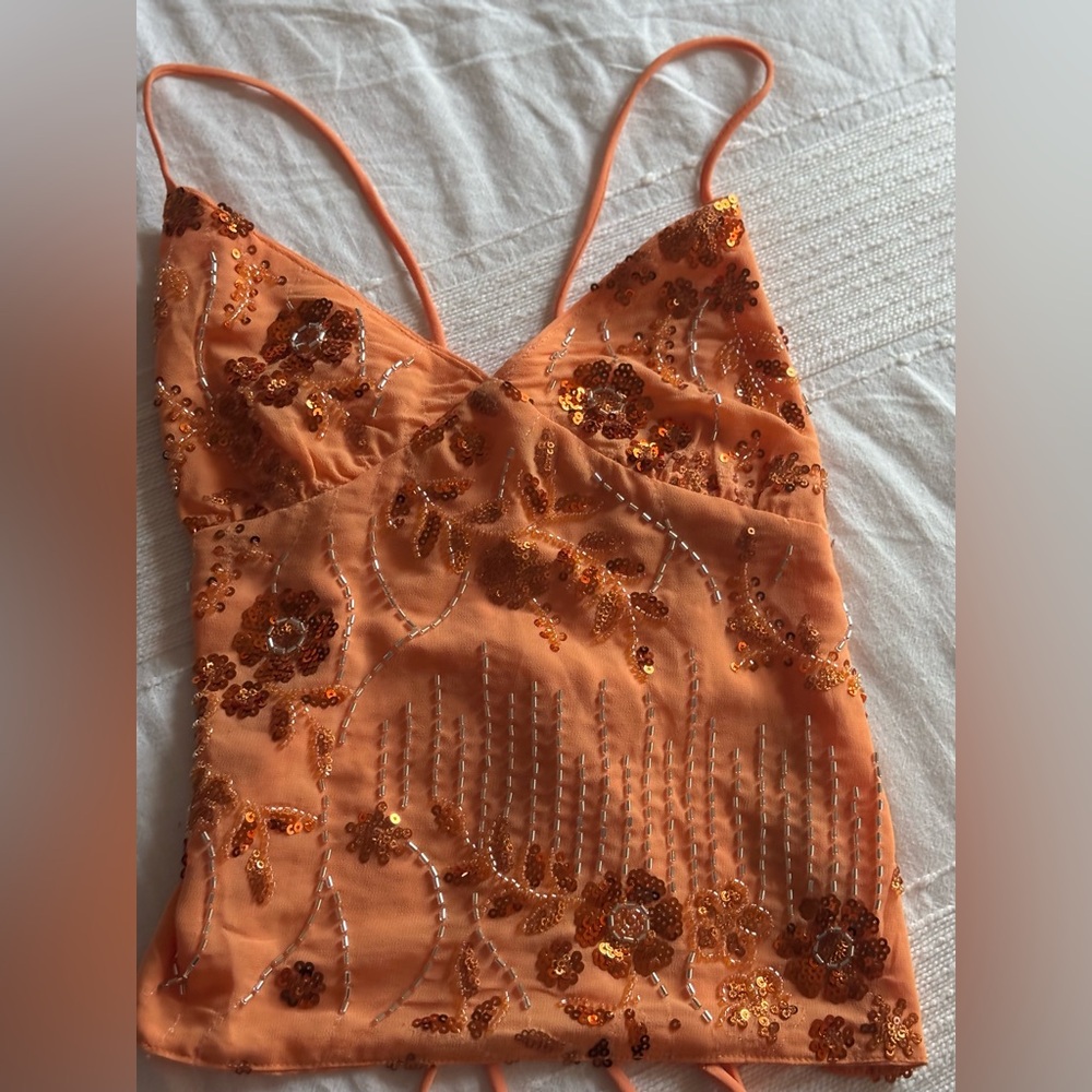 Kamilla Orange Sequin Floral Cami Top- Peppermayo